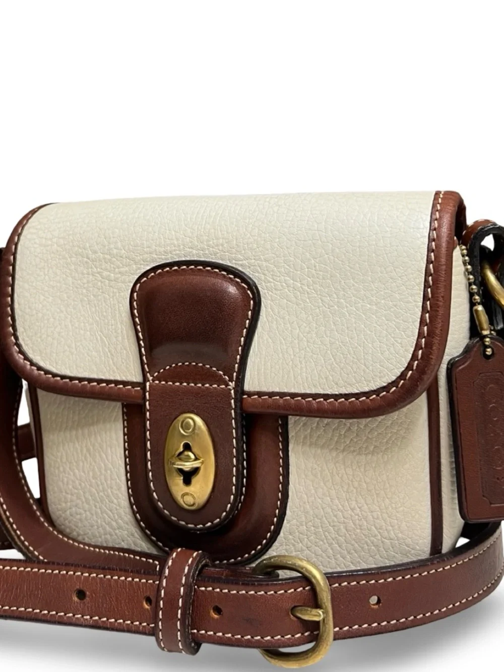 90s Vintage COACH Durham Mini Bag in Bone with Tan Trim - Picture 14 of 16